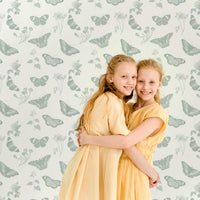 Green butterfly meadow design wallpaper for teen room interior
