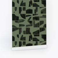 Black & Olive Geometric Wooden Tile Wallpaper