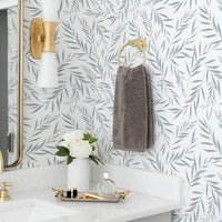 light blue fern leaves removable wallpaper pattern