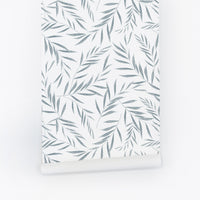 blue fern leaf pattern peel and stick wallpaper