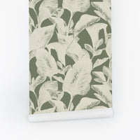 olive green leaf design wallpaper