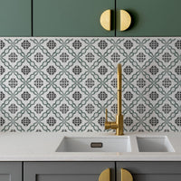 stick on tile backsplash for green kitchen interior