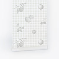 printed fruits on gingham pattern wallpaper peel and stick