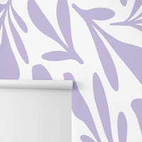 close up of purple botanical floral print wallpaper