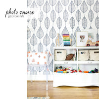 blue botanical leaves pattern removable wallpaper for kids playroom