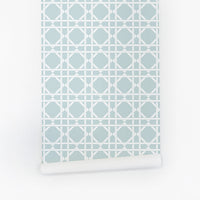 Light blue rattan cane pattern removable wallpaper