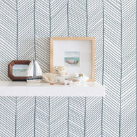 beach house inspired blue herringbone wallpaper design