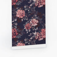Dark blue peony design removable wallpaper