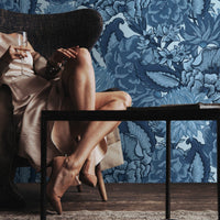 blue floral boho wallpaper design