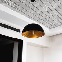 Mid century modern entryway interior with wallpapered ceiling