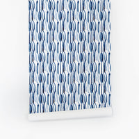 retro style blue watercolor print removable wallpaper
