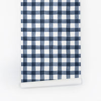 Blue watercolour gingham temporary wallpaper