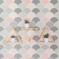 Pink and grey scallop removable wallpaper in modern girl's room design