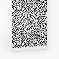 Black abstract flower pattern peel and stick wallpaper