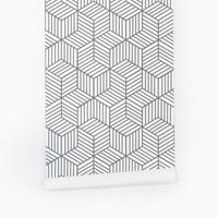 grey stripy cube pattern wallpaper for minimalistic interior
