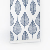 Blue striped living room temporary wallpaper for rentals