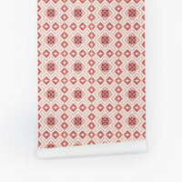 Modern bohemian style moroccan tile removable wallpaper in pink colors
