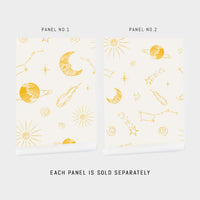 tiny yellow planet inspired wallpaper for kids room design