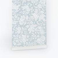 light blue retro flowers peel and stick wallpaper