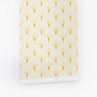 Sunny yellow design removable wallpaper with scallop print