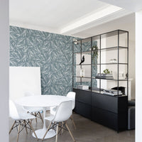 botanical fern leaf wallpaper in dining room