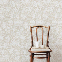 vintage neutral floral wallpaper with wood details