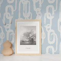 pastel blue wallpaper with chain pattern