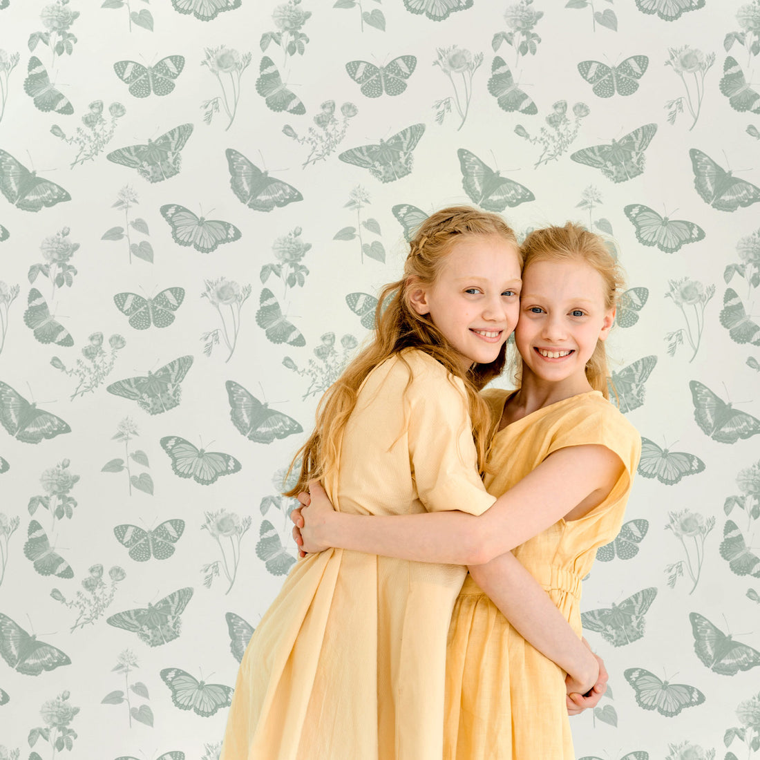 Green butterfly meadow design wallpaper for teen room interior