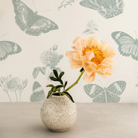 Vintage butterflies design wallpaper in sage green color for kids room interiors