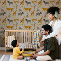 safari animals on african wallpaper for cute nursery