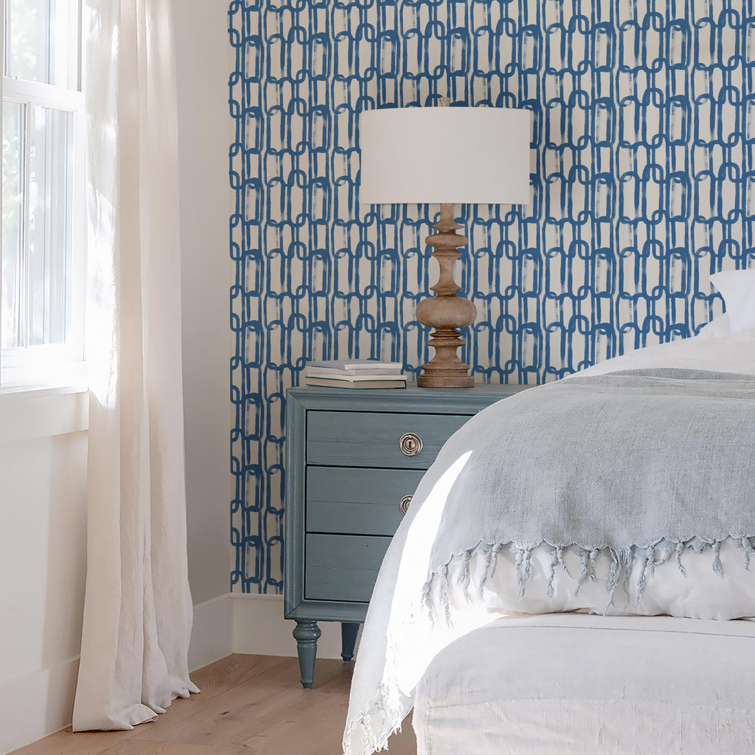 Hand sketched brush design removable wallpaper in coastal interior