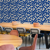 bright blue dotted wallpaper for dining room interior