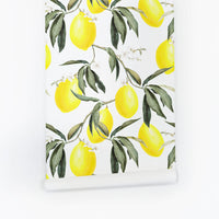 Neon yellow lemon pattern removable wallpaper