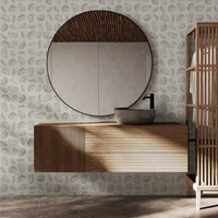 gourmet food inspired wallpaper with oysters for powder room interior