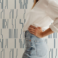 navy blue crooked lines wallpaper pattern for coastal interior