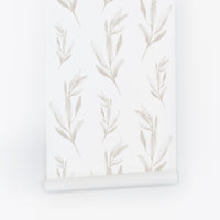 light beige botanical leaves wallpaper peel and stick