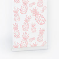 pastel pink peel and stick wallpaper for kids bedroom with tropical pineapple pattern