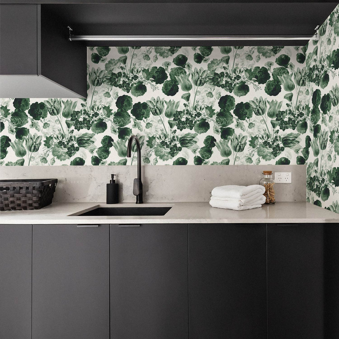 Classic Green Vintage Flowers Removable Wallpaper