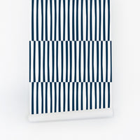 navy blue vertical lines wallpaper design peel and stick