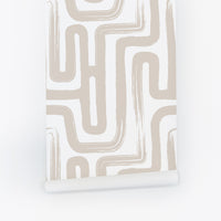 Neutral Paintbrush Maze Kids Room Wallpaper