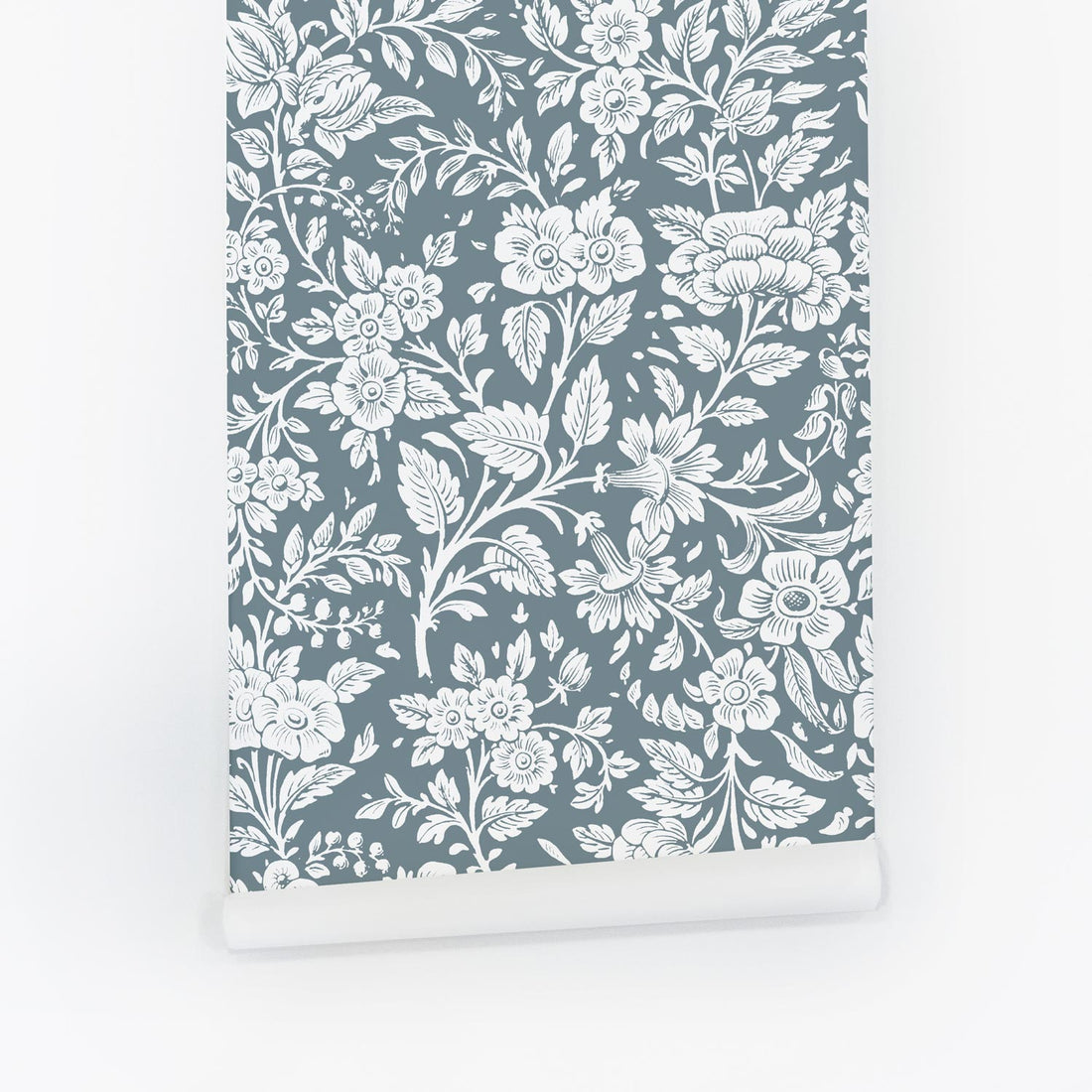 blue retro flowers peel and stick wallpaper