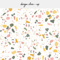 colorful kitchen backsplash with terrazzo print