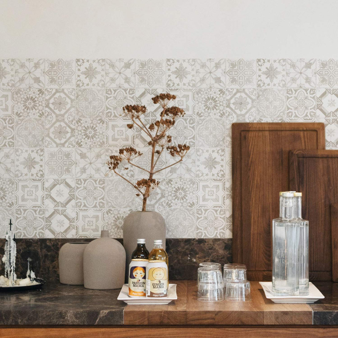 grey elegant bohemian backsplash tiles