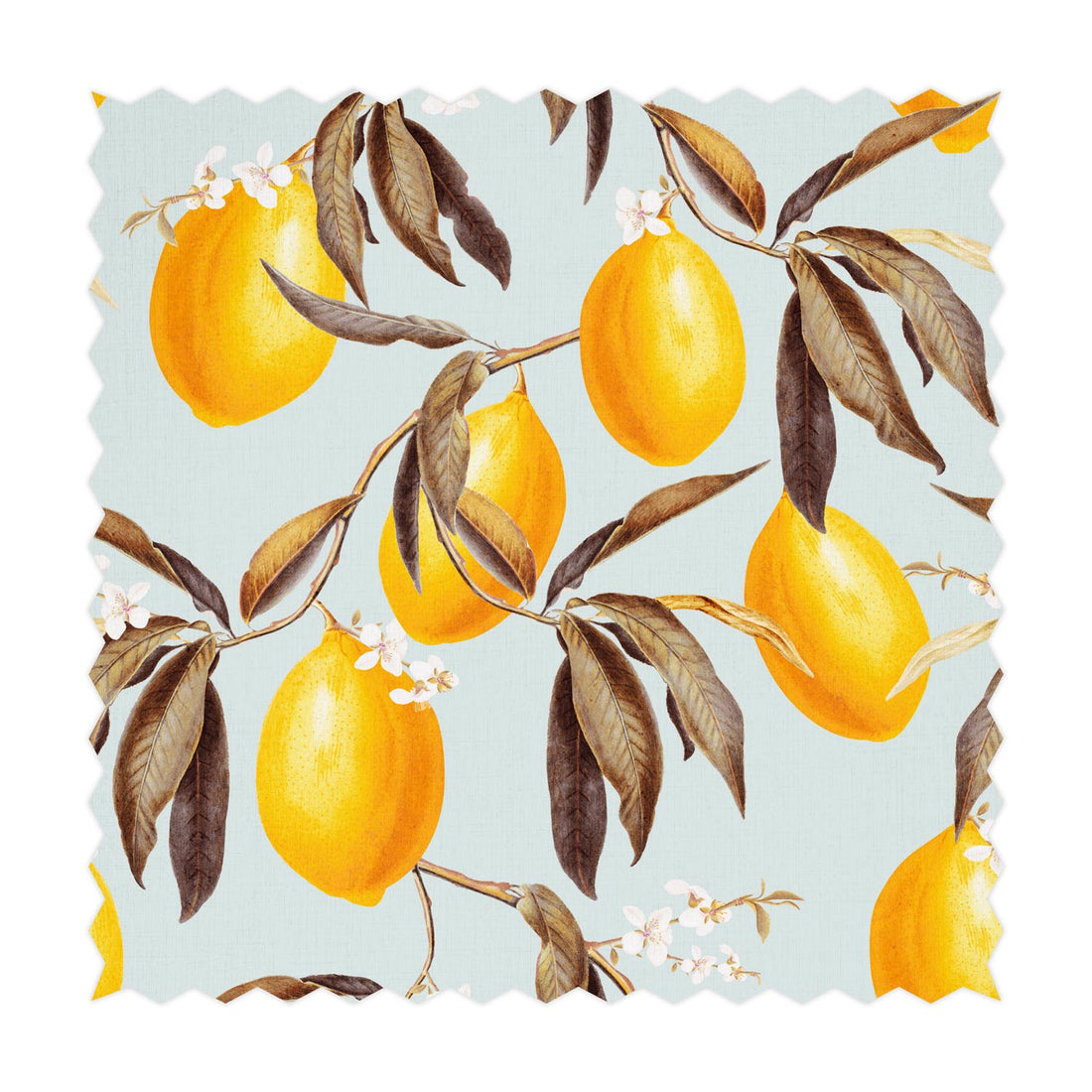 bright lemon print fabric design with blue background