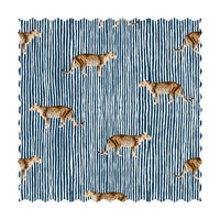 leopard print fabric with blue lines motif