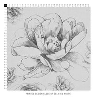 grey drawing fabric print with peonies