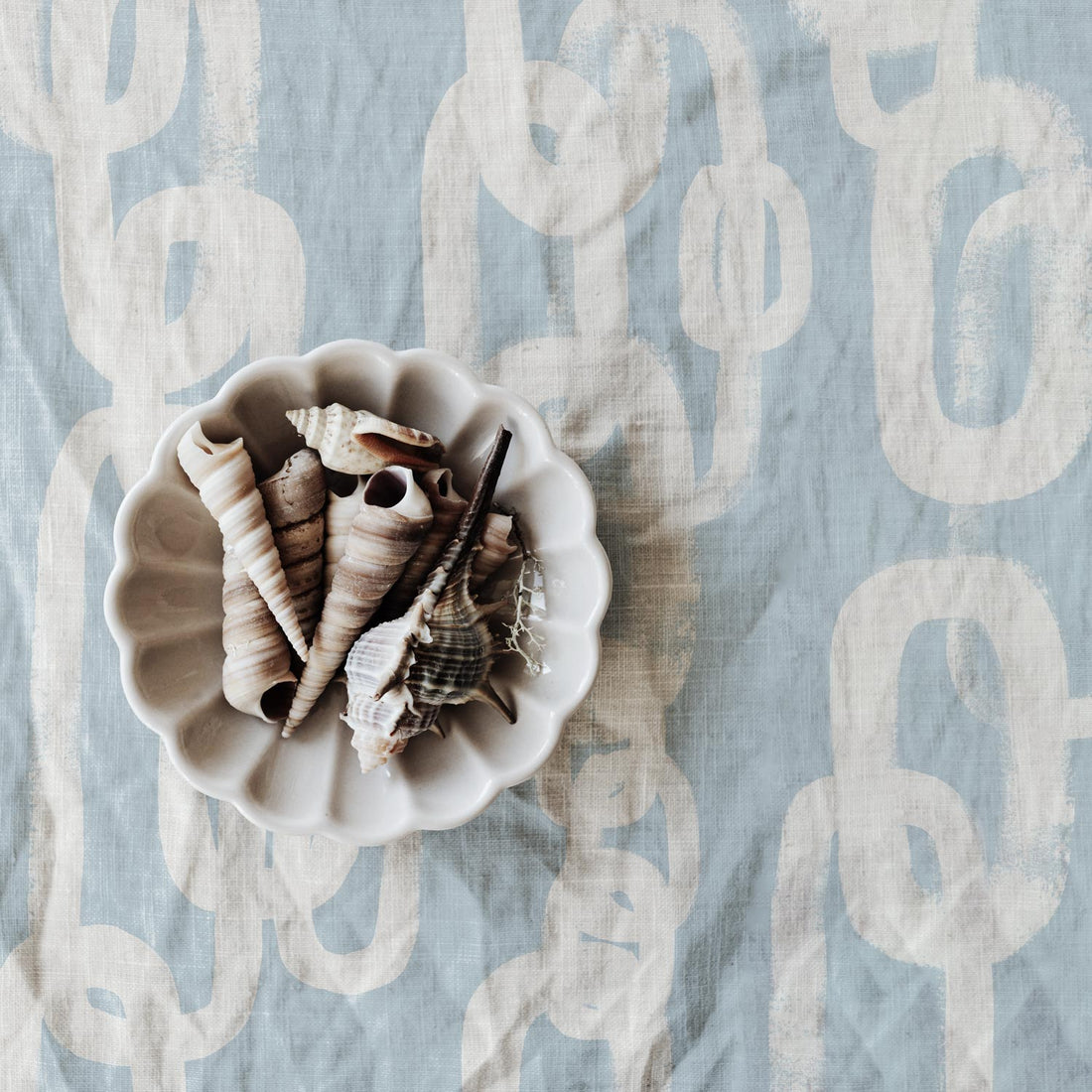 coastal style linen fabric with blue colored design