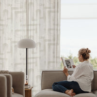 neutral lines print fabric curtains in elegant interior