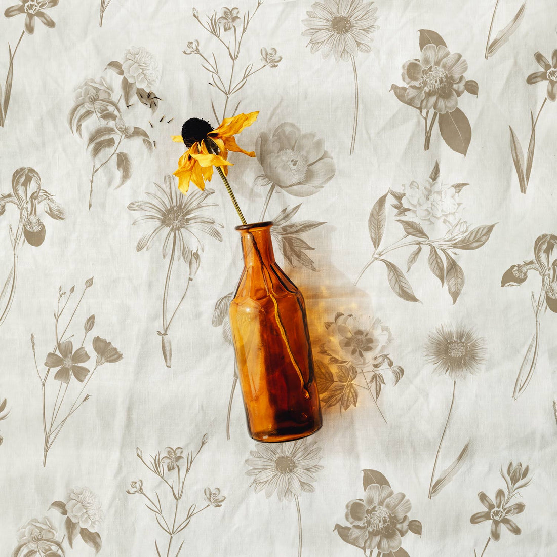 retro pattern fabric design with neutral florals