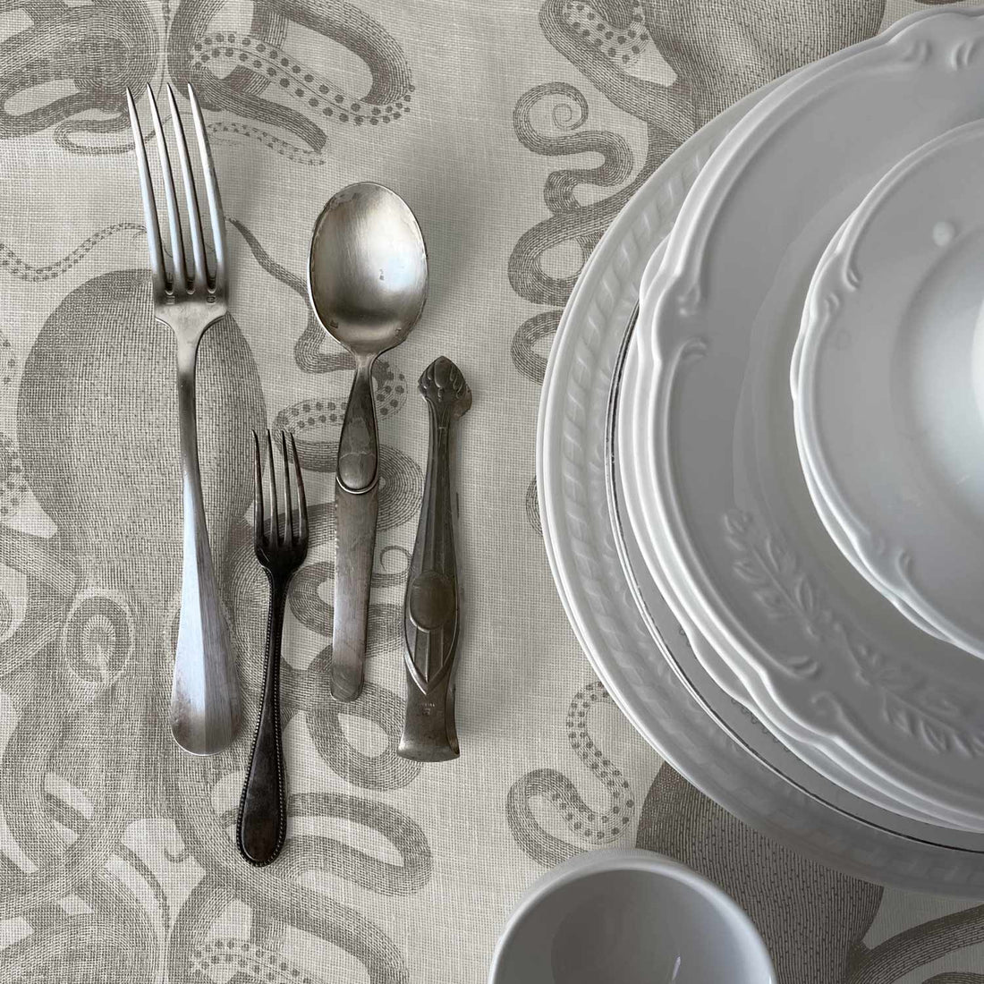 vintage seafood design fabric tablecloth